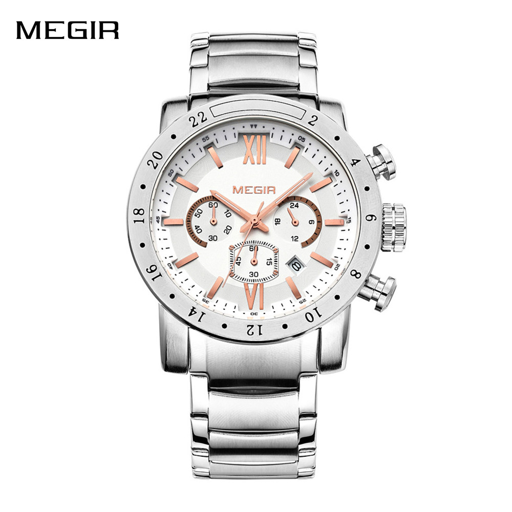 Smartwatch Digital Watches For Men - MEGIR roestvrijstalen vrijetijdshorloges voor heren, waterdicht,