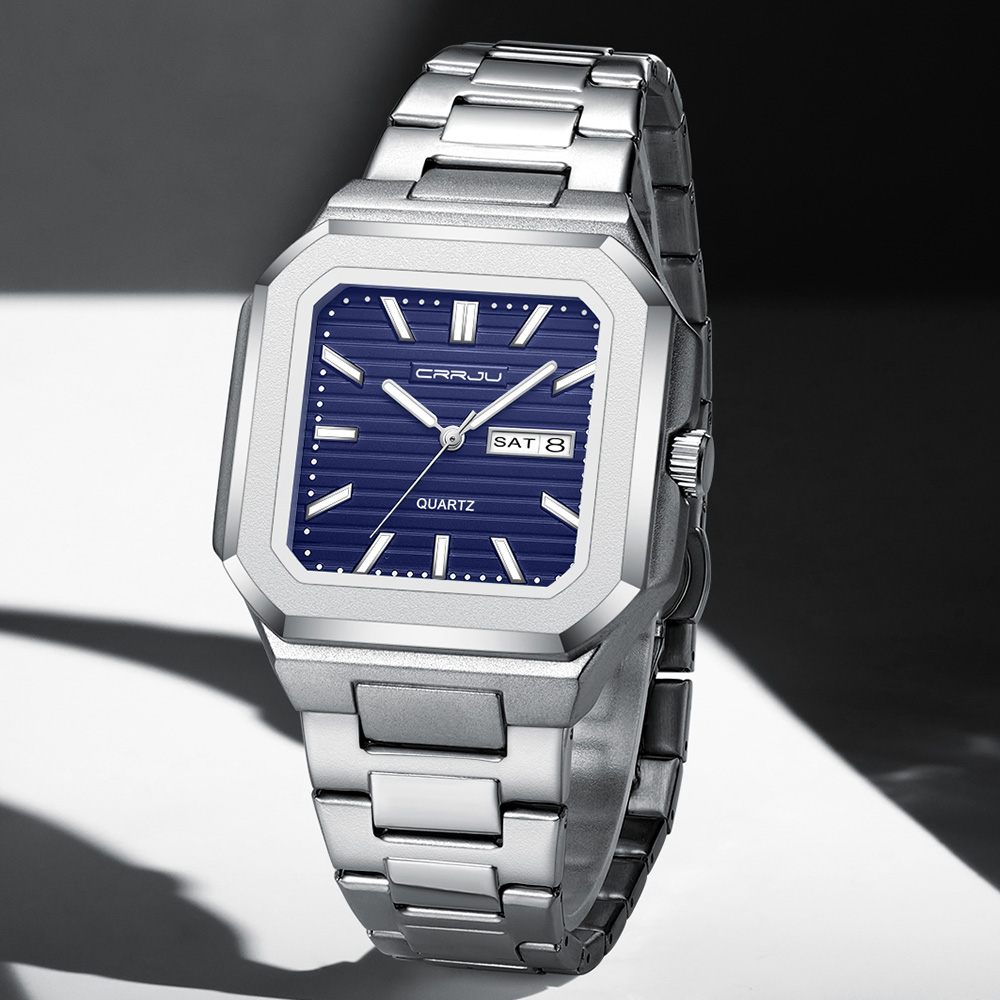 Smartwatch Square Watches For Men - CRRJU Heren casual roestvrijstalen horloge, analoog