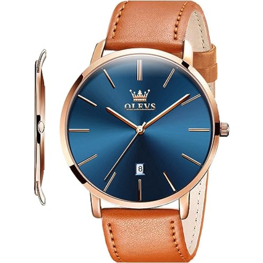 Smartwatch Digital Watches For Men - OLEVS Heren lederen horloges Zwart ultradun