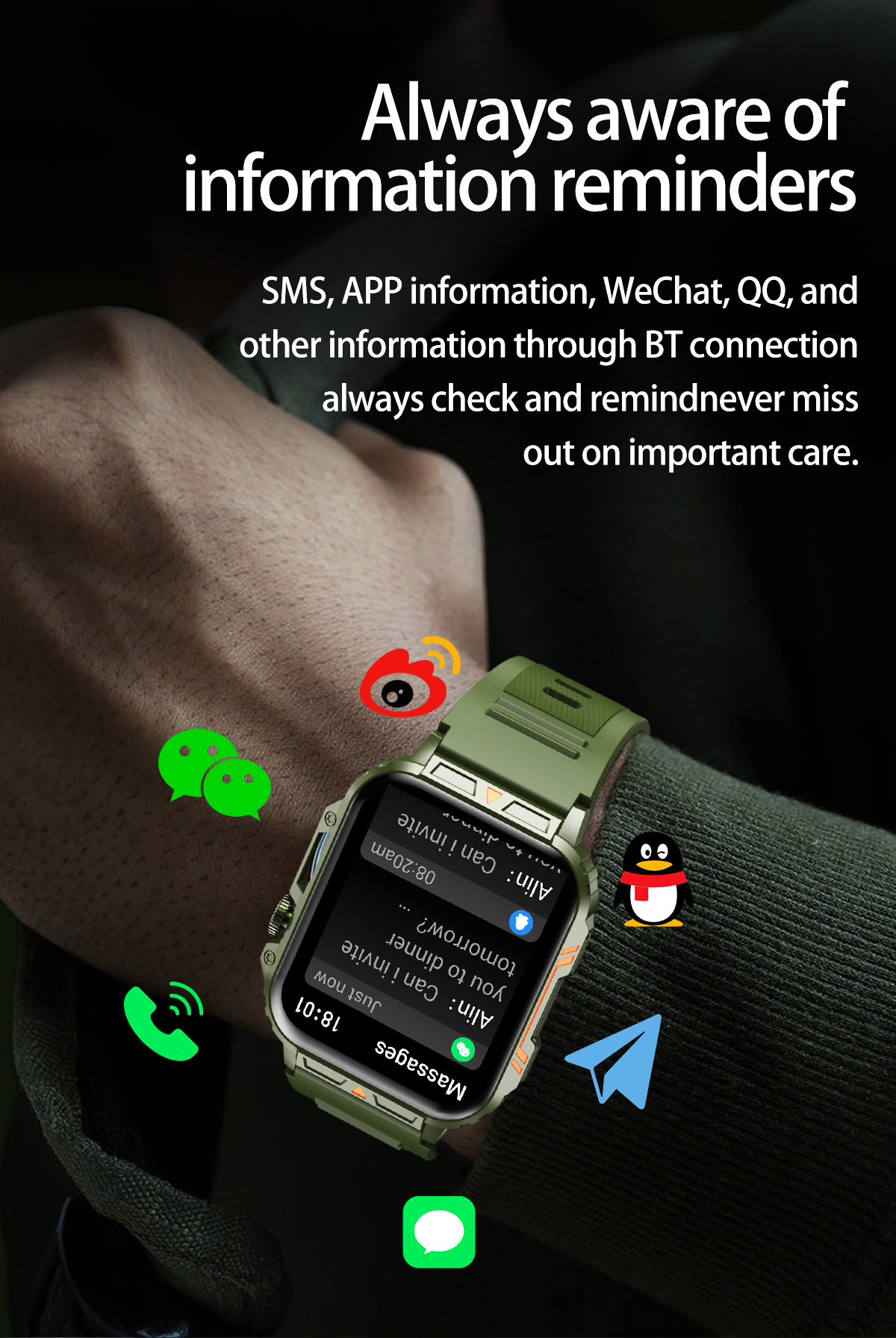 1.91 Outdoor Militaire Smart W - Smartwatch Square Watches For Men recensie en prijs
